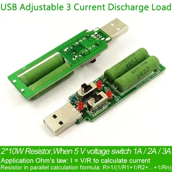 USB resistor dc electronic load With switch adjustable 3 current 5V1A/2A/3A battery capacity voltage discharge resistance tester