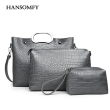 Hansomfy 2017 verano 3 unids/set mujeres patrón de cocodrilo de la manera bolso ocasional totes bolsos de señora bolsa de hombro messenger bag clutchs