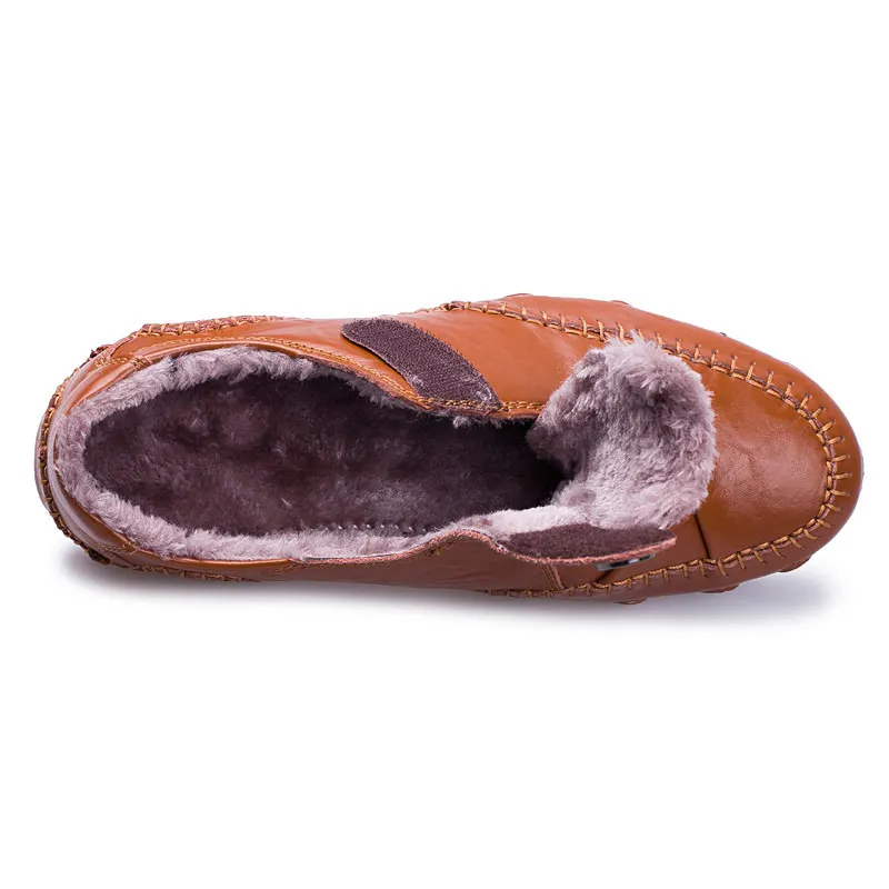 Brand Men's Casual Shoes British Style Moccasins Genuine Leather Shoes Men Flats Winter Fur Loafers Men Driving Shoes Footwear