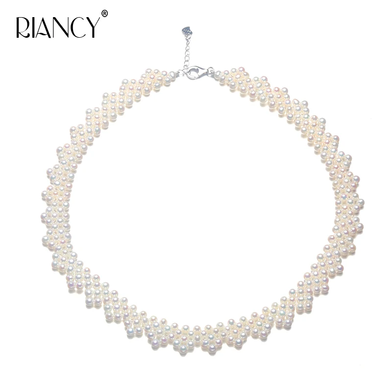 

white Multilayer natural freshwater pearl necklace wedding Bridal pearl necklaces silver jewelry women mom birthday best gift