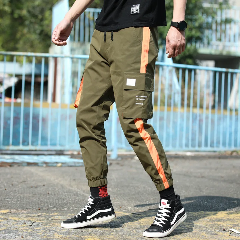 

2019 Causal Black Cargo Jogging Pants Spliced Pocket Fashion Korean Style Punk Military Jogger Harem Jumpsuit pantalon tactico
