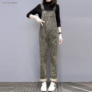

Vintage Leopard Print Denim Pants Jumpsuit Women Summer 2019 Fashion High Waist Loose Streetwear Jeans Overalls And Romper Femme