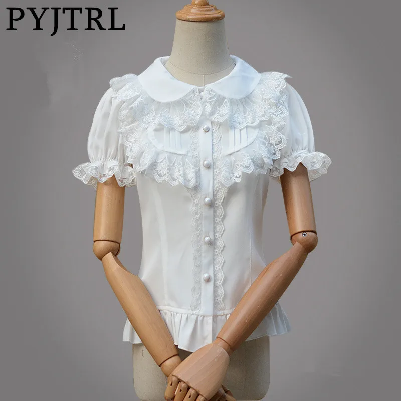 Pyjtrl Лето 2017 г. Винтаж элегантный сладкий Кружево Лолита Slim Fit короткий рукав