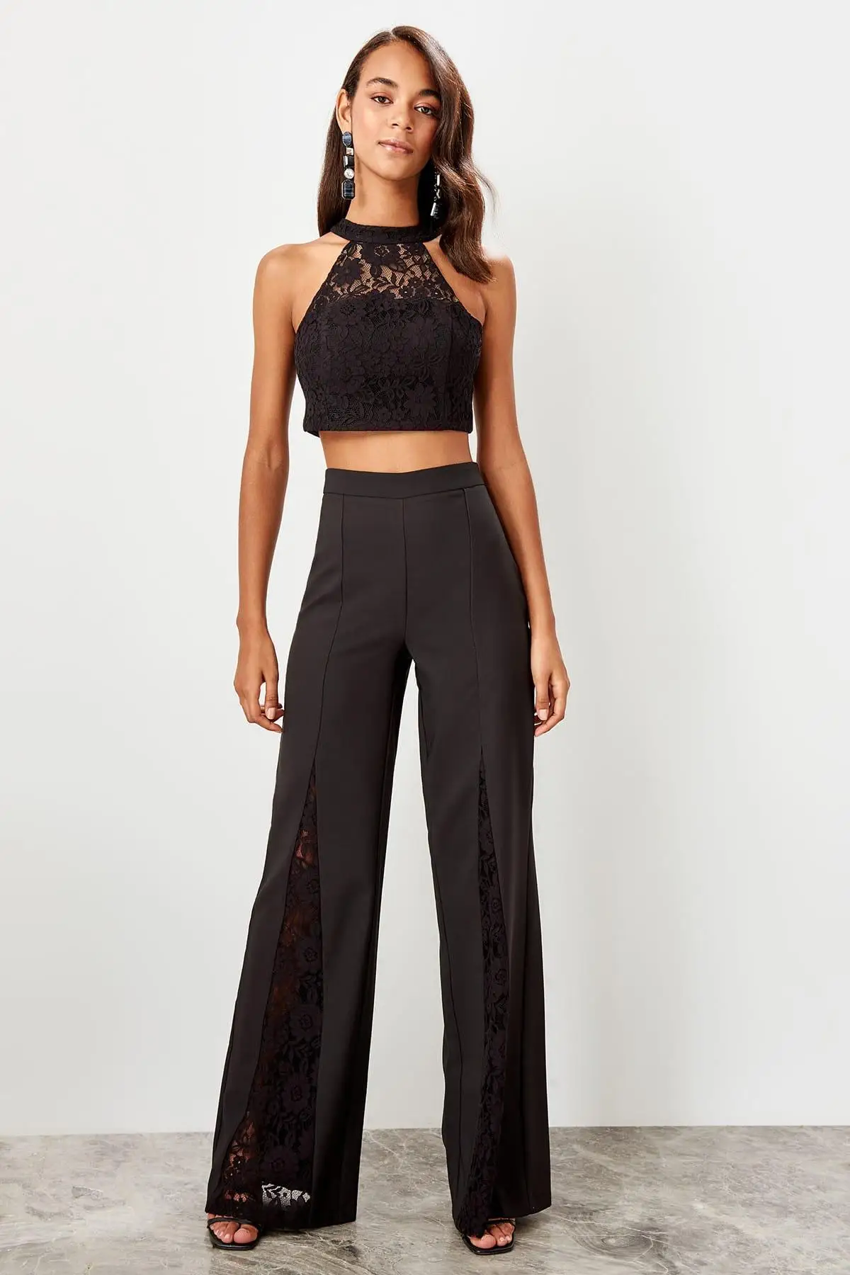 Trendyol черные кружевные брюки TPRSS19BB0512|Брюки |