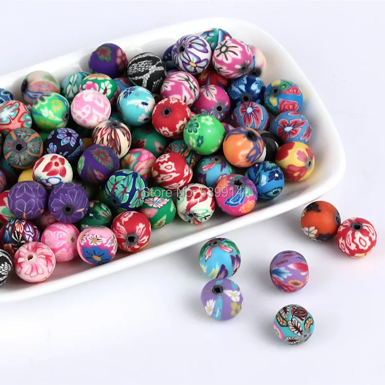 Vente en gros Mélange Polymère Fimo Clay Round Ball Loose Spacer Beads 6,8,10,12mm