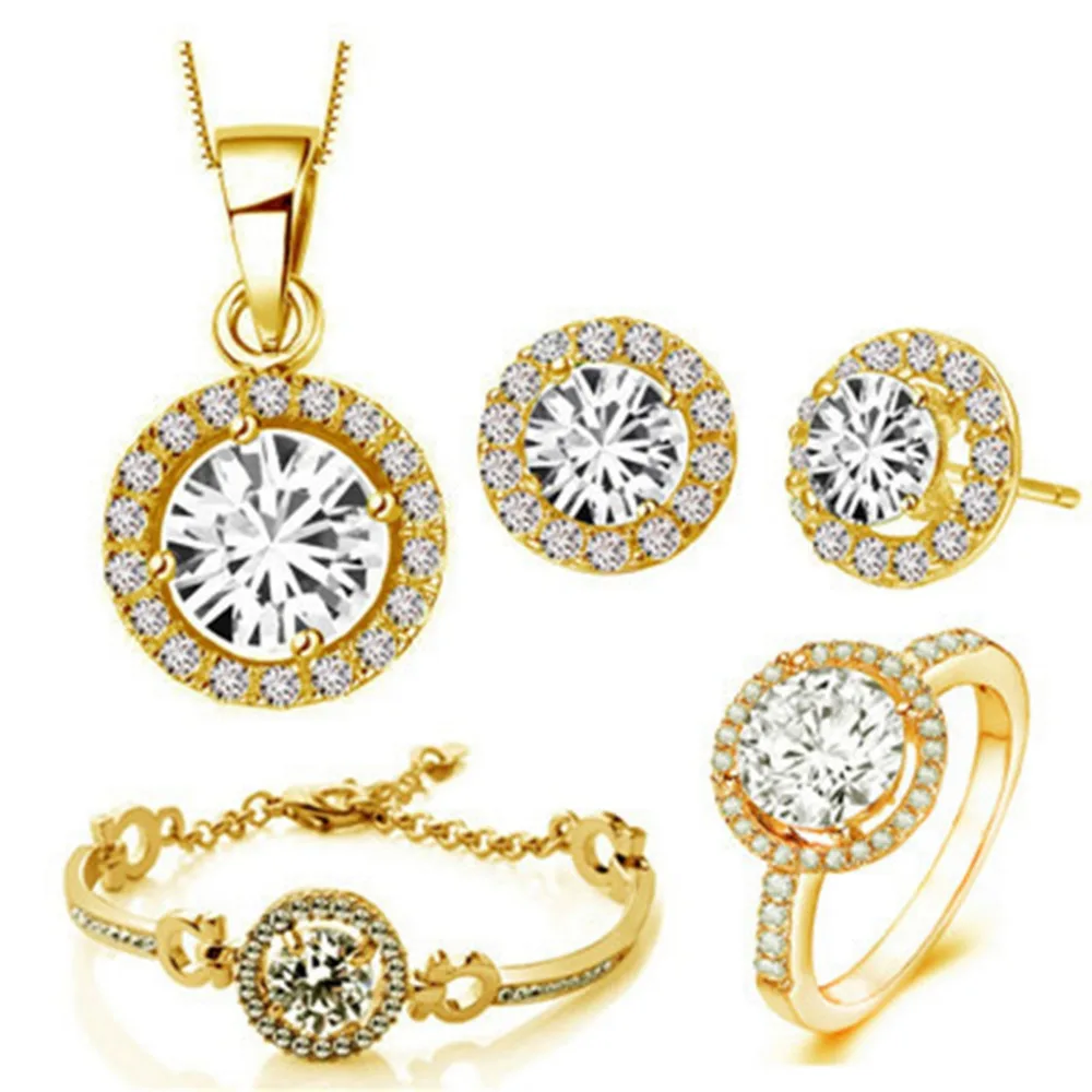 Vintage Fancy Women Gold Bling Jewelry Sets Holy Light Heart Arrows Zircon Bracelet Earrings Necklace Rings Set Christmas Gift | Украшения