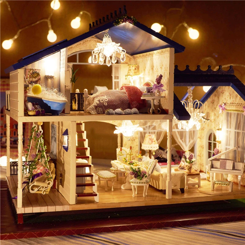 Maison De Poupee Romantique En Bois Kit D Assemblage Miniature Maison De Poupee En Bois Jouet Avec Meubles Cadeau Convertible Pour Fille Aliexpress