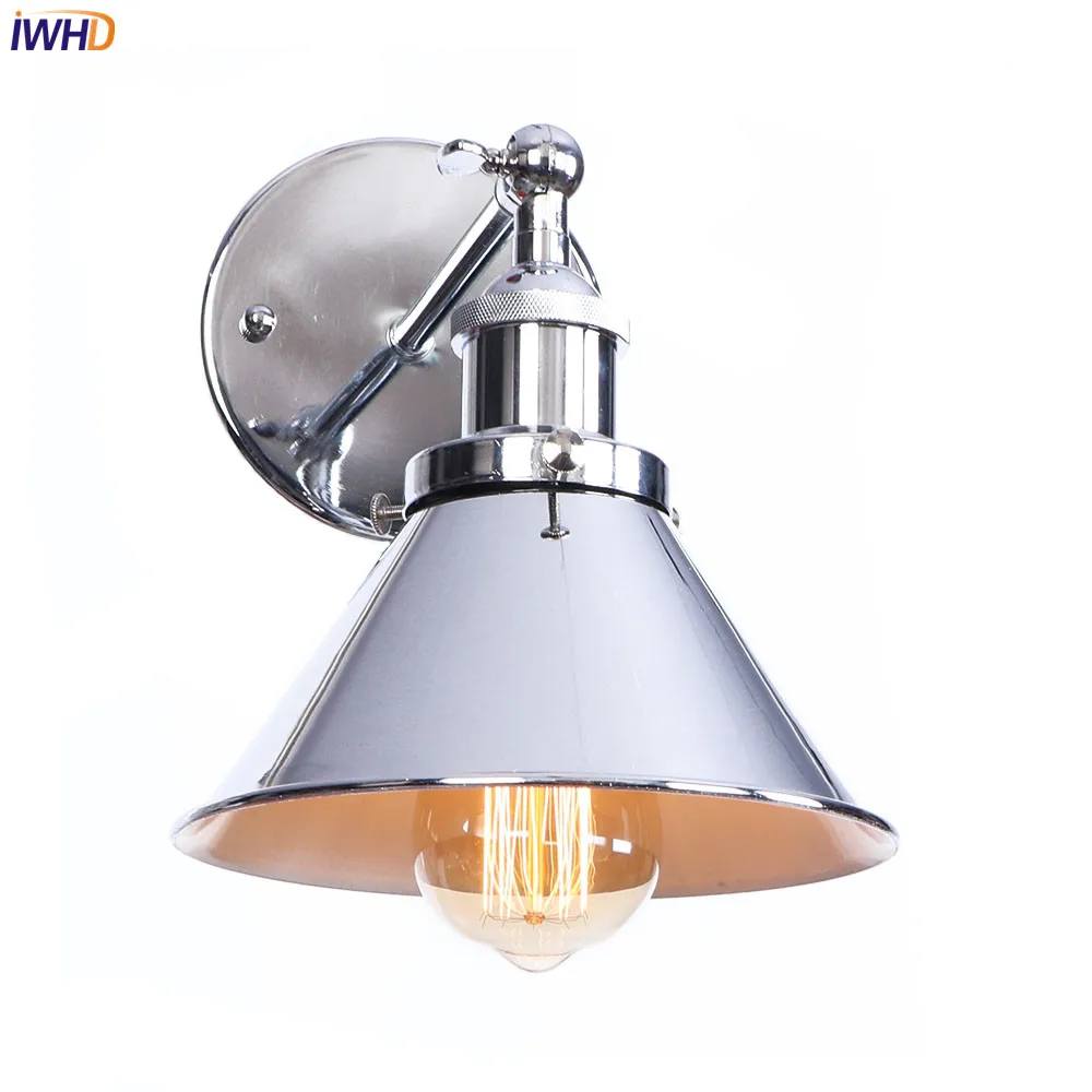 IWHD Silver Retro Vintage Antique Wall Lamp Beside Bedroom Bathroom Loft Style Industrial Wall Light Fixtures Edison Sconce