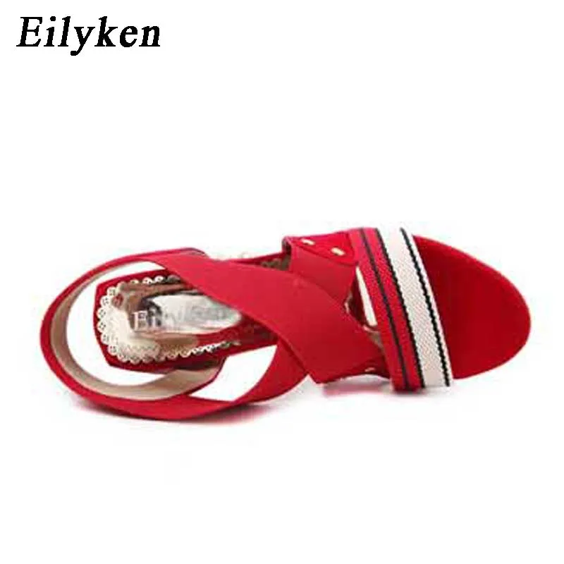 Eilyken/Модные женские сандалии с эластичными лентами Прозрачные туфли лодочки на