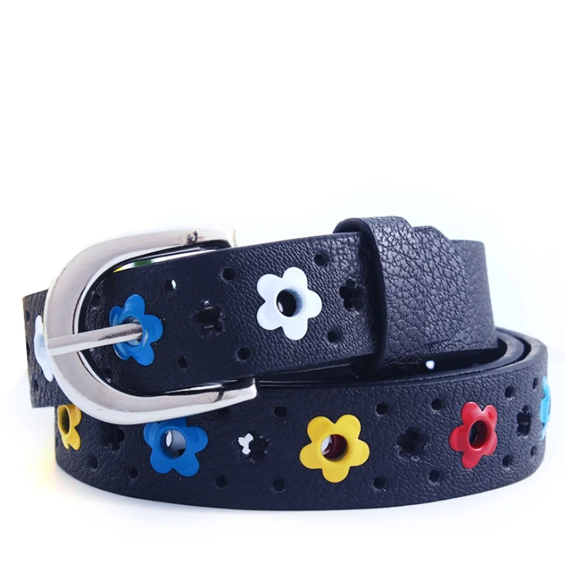 Kids Children Belt Boys Girls Hollow Flower Waistband Faux Leather Belt