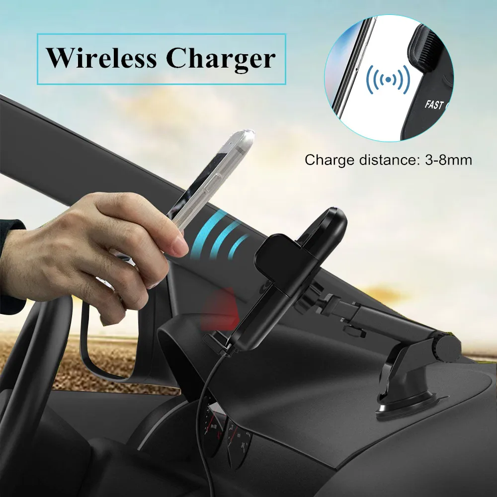 

New Wireless Charger USB Auto-sensing Wireless Car Charger For All QI-enable Devices Cell Phone DC 5V/2A 9V/1.6A