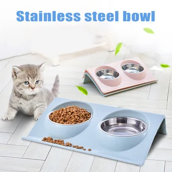 

Pets Products Stainless Steel Dog Bowl Cat Puppy Non Slip Food Water Double Feeding Dish HG99