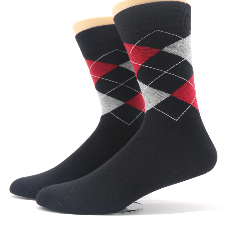 2 шт./1 пара, мужские теплые носки, повседневные носки с принтом ромбов, весенне-осенние зимние деловые хлопковые носки для мужчин, термоноски