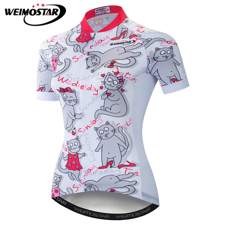 

Weimostar 100% Polyester Cycling Jersey Women Summer Cat Girls Cycling Clothing Quick Dry MTB Bike Jersey Top Road Bicycle Shirt
