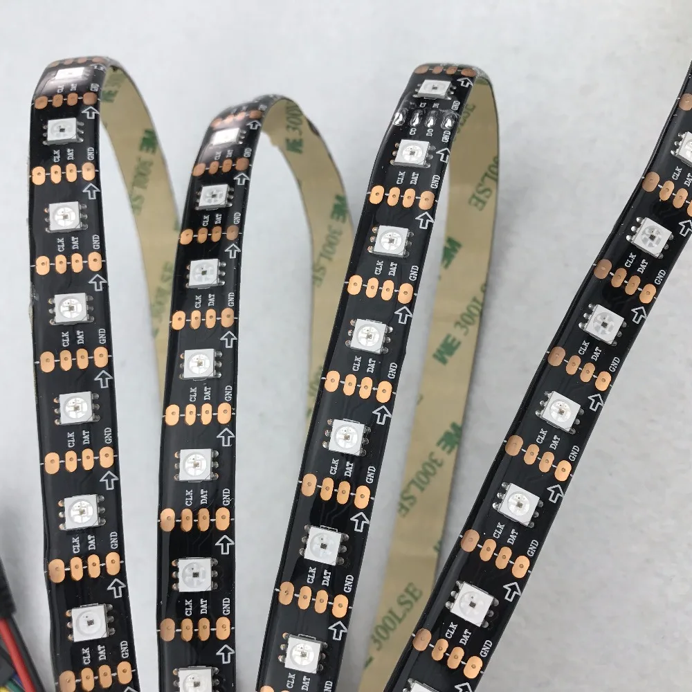 

IP65 BLACK pcb 4M DC5V APA-102C addressable led pixel strip;60leds/m with 60pixels/m;waterproof in silicon coating