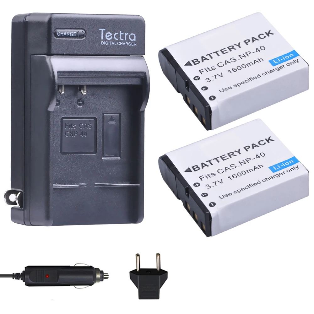 Tectra 2 шт. NP-40 NP40 NP 40 Батарея+ Цифровое зарядное устройство для объектива с оптическими зумом Casio EX-Z400 FC100 FC150 FC160S P505 P600 P700 Z300 Z600 EX-Z850