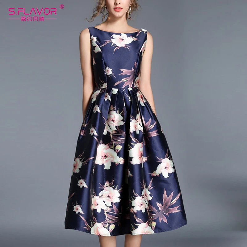 

Southpire Vintage Sleeveless A-line Dress 2019 Autumn Winter Fashion Slim Party Vestidos Floral Printed Classic Dresses