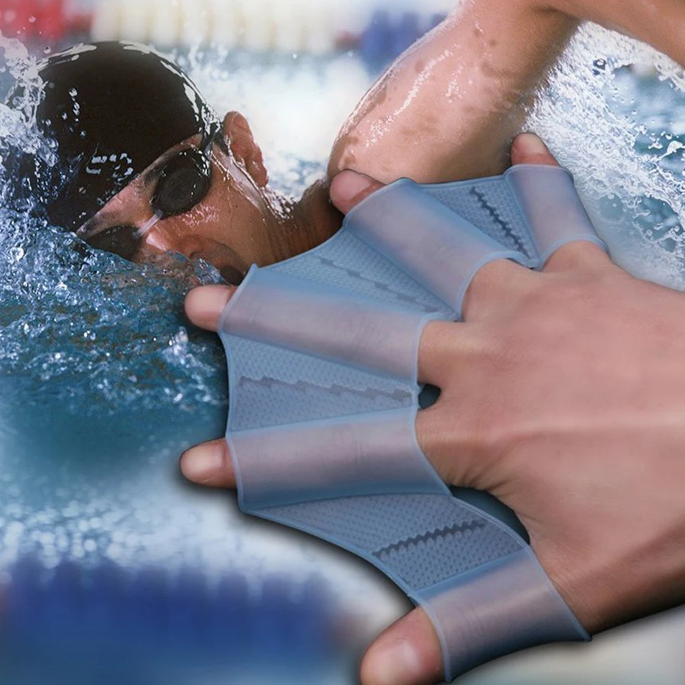 

Details pair of Swim glove about Silicone Hand Swim Gear Fins Hand Webbed Flippers Silicone Training Paddle Dive Glove S M L