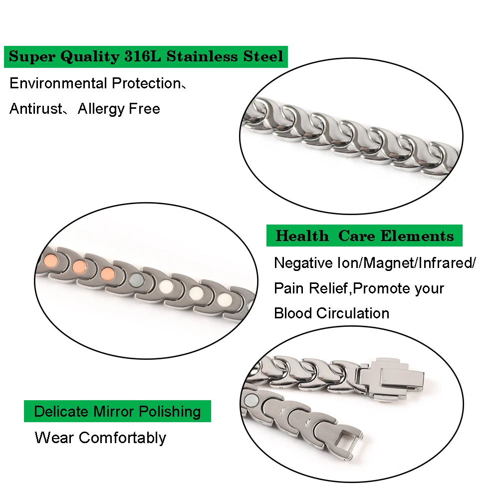 Ювелирные изделия Wollet 316L магнитный браслет из нержавеющей стали для мужчин и женщин 5 в 1 Инфракрасный германий турмалин Ион гематитовый магнит