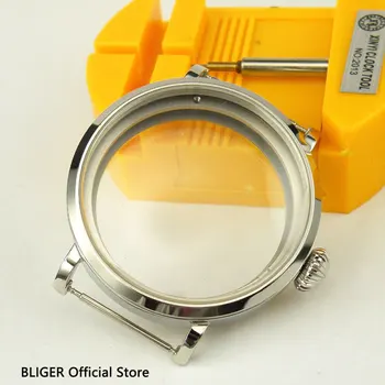 

Newest Bliger 46mm Polished Stainless Steel Silver Watch Case For 6497 6498 Hand Winding Movement Mineral Glass Men's Watch Case
