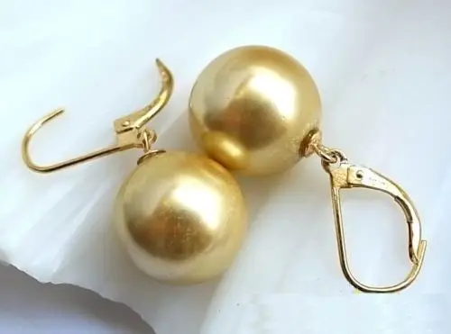

PERFECT ROUND 16MM AAA+++ golden SOUTH SEA Shell PEARL EARRING 14K GOLD