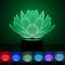 Цветок лотоса 3D Красочные огни ночник странные новые стереоскопического 3D визуальную иллюзию светильник светодиодный праздничное