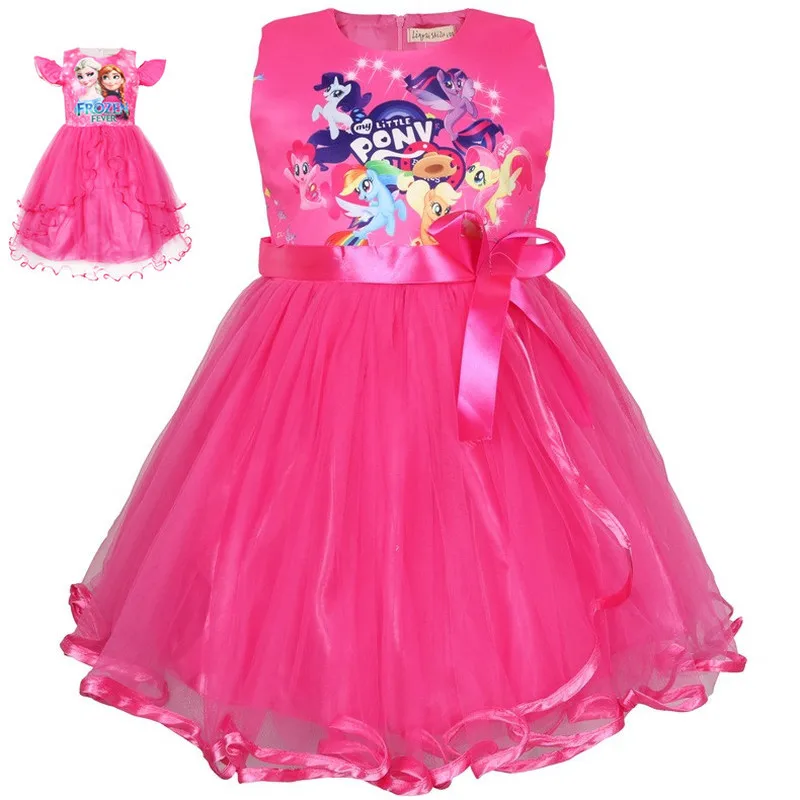 Новое платье для девочек с изображением Эльзы и Анны и пони; праздничные Детские платья для костюмированной вечеринки; детская одежда принцессы; Vestidos; платье для маленьких девочек