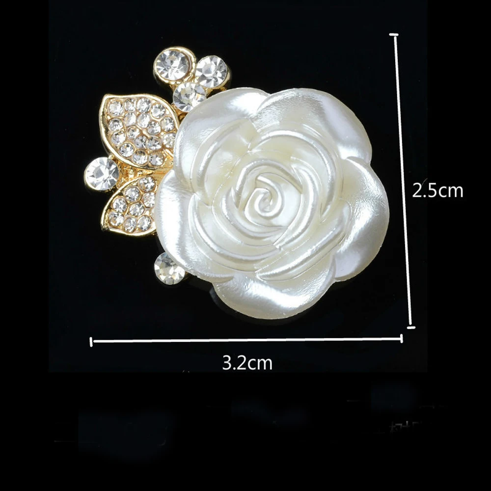 5pcs/lot 32*25mm Resin Flower Metal Rhinestone Buttons Wedding Decoration DIY Alloy Diamond Crystal Bow Accessories