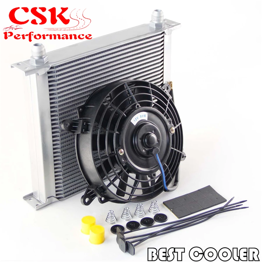 Universal 34 Row 10AN engine Transmission Oil Cooler + 7" Electric Fan