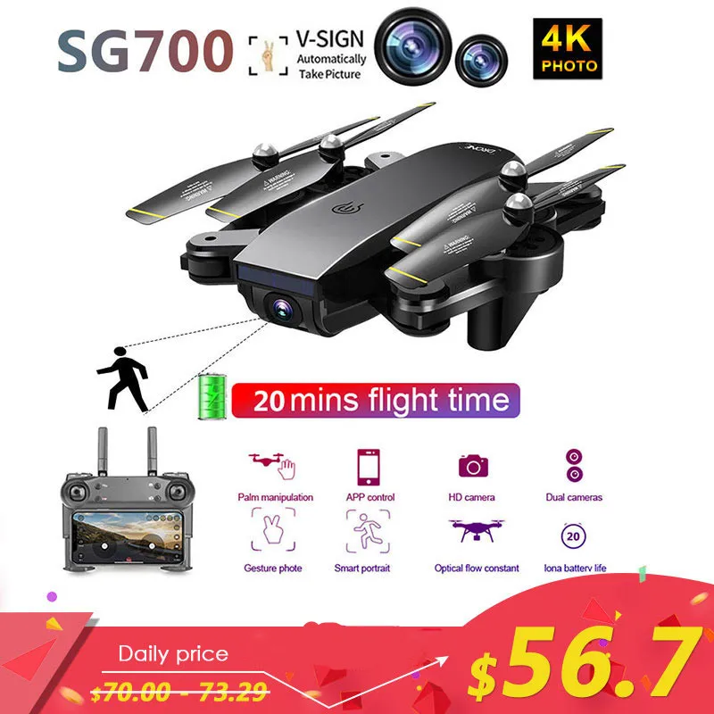 

SG700 Upgraded Foldable RC 4K Drone Profissional WIFI FPV Dual Camera Drone Follow Mode APP Control Quadcopter For Gift Toy Dron