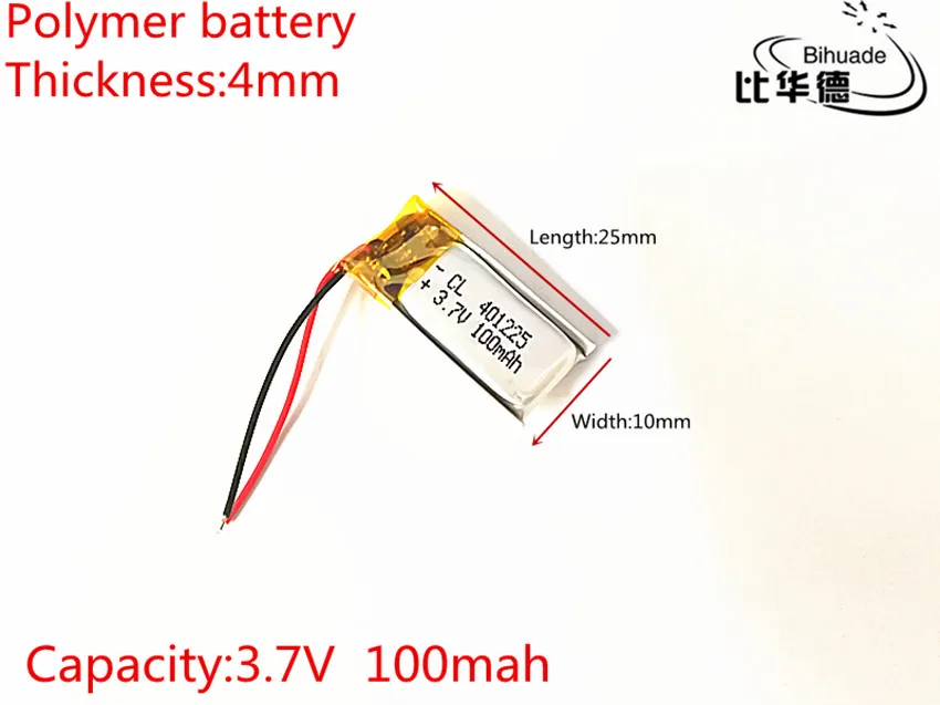 3,7 V, 100 мАч, 401025 PLIB; полимерная литий-ионная/литий-ионный аккумулятор для gps, mp3, mp4, mp5, dvd, bluetooth, мобильный телефон, динамик