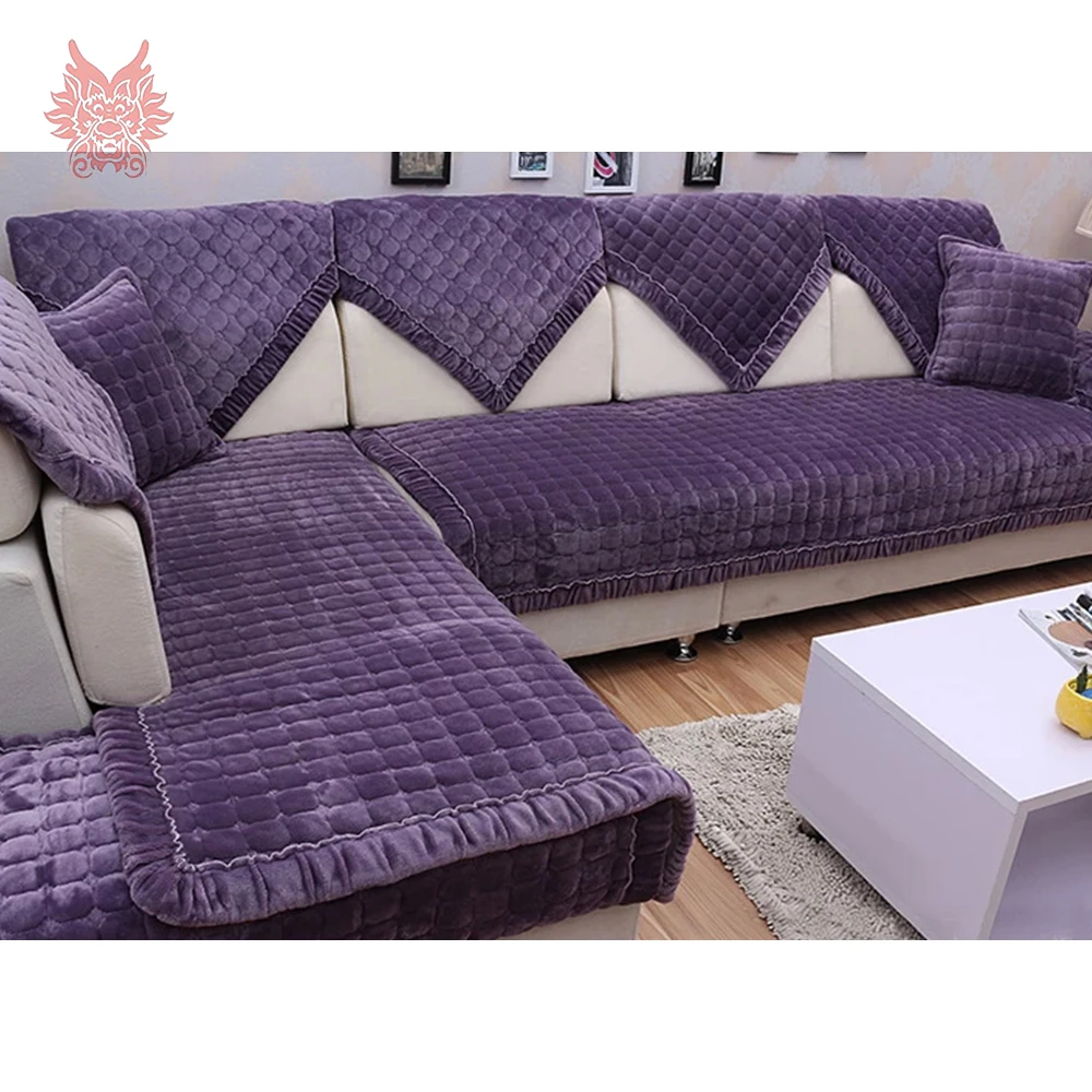 Modern style purple solid plush sofa cover plaid quilting slipcovers