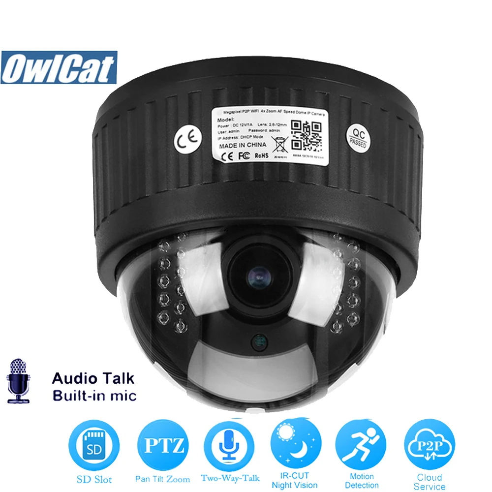 OwlCat HD 1080P Indoor Dome PTZ IP Camera Wifi 5X Zoom 2.7-13.5mm Len Two Way Audio/Mic 2.0MP IR Night Onvif SD Slot CCTV Camera OwlCat HD 1080P Indoor Dome PTZ IP Camera Wifi 5X Zoom 2.7-13.5mm Len Two Way Audio/Mic 2.0MP IR Night Onvif SD Slot CCTV Camera