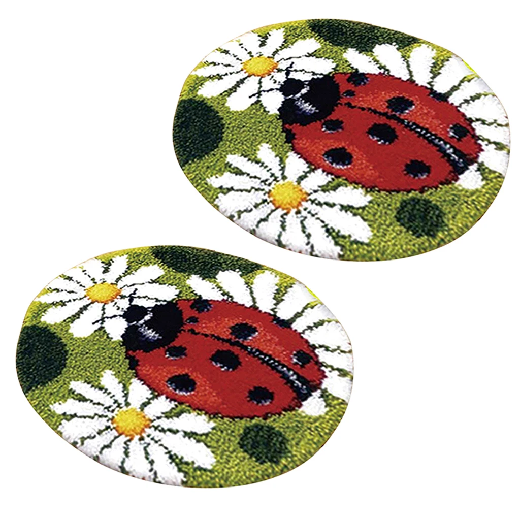 2 Sets Ladybug Latch Hook Rug Kits DIY Needlework Unfinished Crocheting Rug Yarn Cushion Mat  Embroidery Decorative Carpet