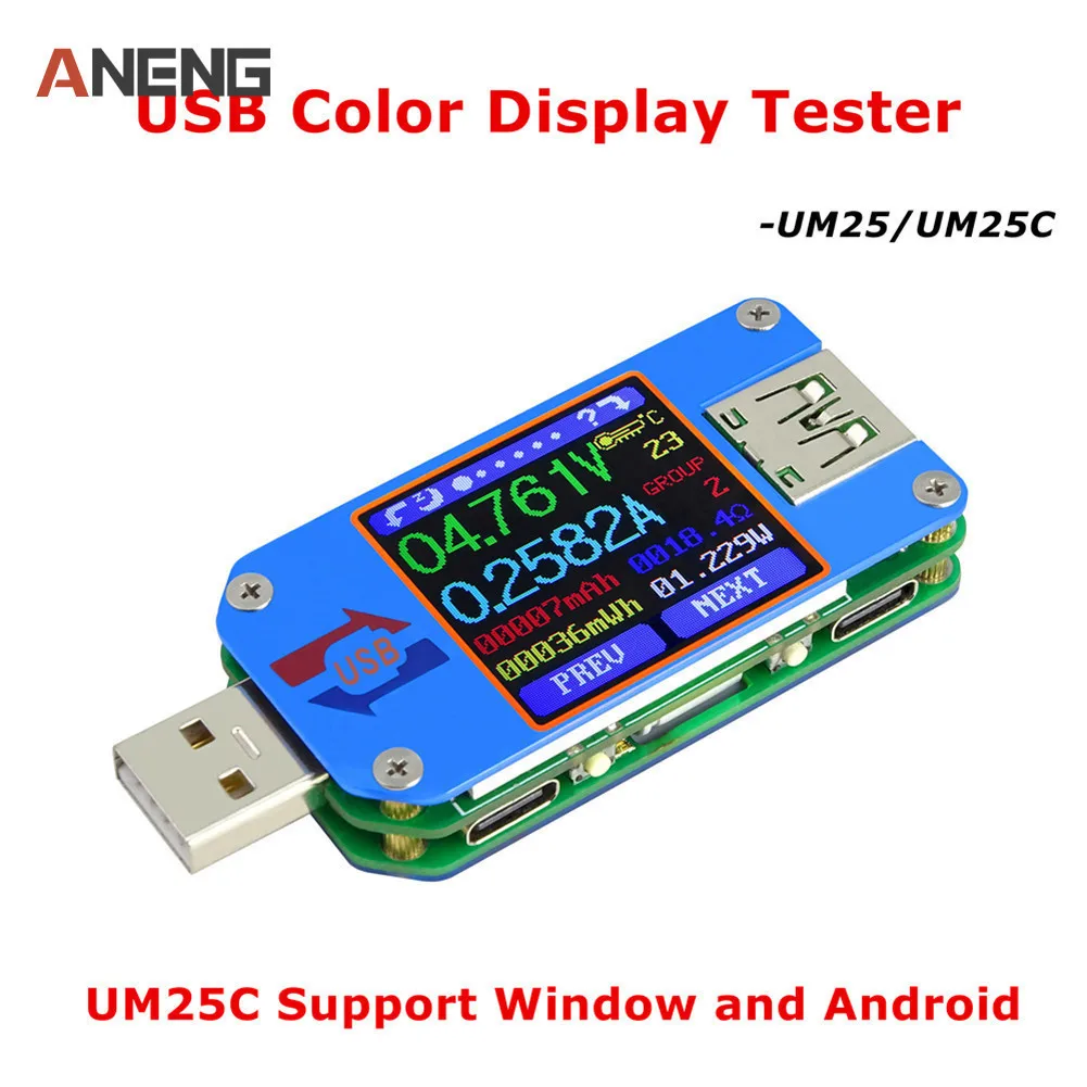 

New UM25C/ UM25 USB 2.0 Type- C Color LCD Tester Voltage Current Meter Voltmeter Ammeter Battery Charge Measure Cable Resistance
