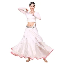 Женская Одежда для танцев, одежда для танца живота, тренировочный костюм, костюмы для восточных танцев, комплект из 4 предметов(Топ, шарф и юбка