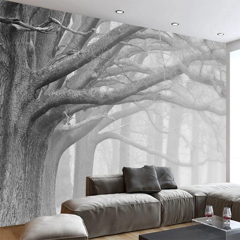 Custom Photo 3D Wallpaper Black and White Forest Tree Art ...
