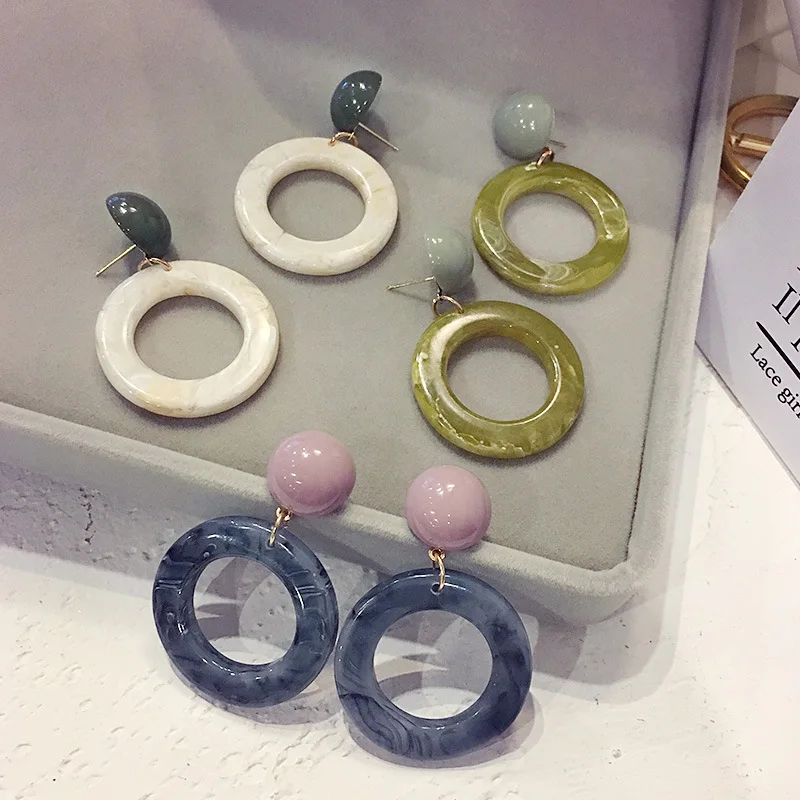 Korea Design Summer New Hit Color Acrylic Round Circle Wrap Rectangle Long drop Earrings Resin for Women Wedding | Украшения и