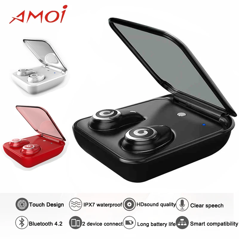 

Amoi Bluetooth Wireless i7-Plus Headset for Galaxy S9 S9+S9 Plus with Bluetooth V4.2 noise reduction Earphone 3 color Available