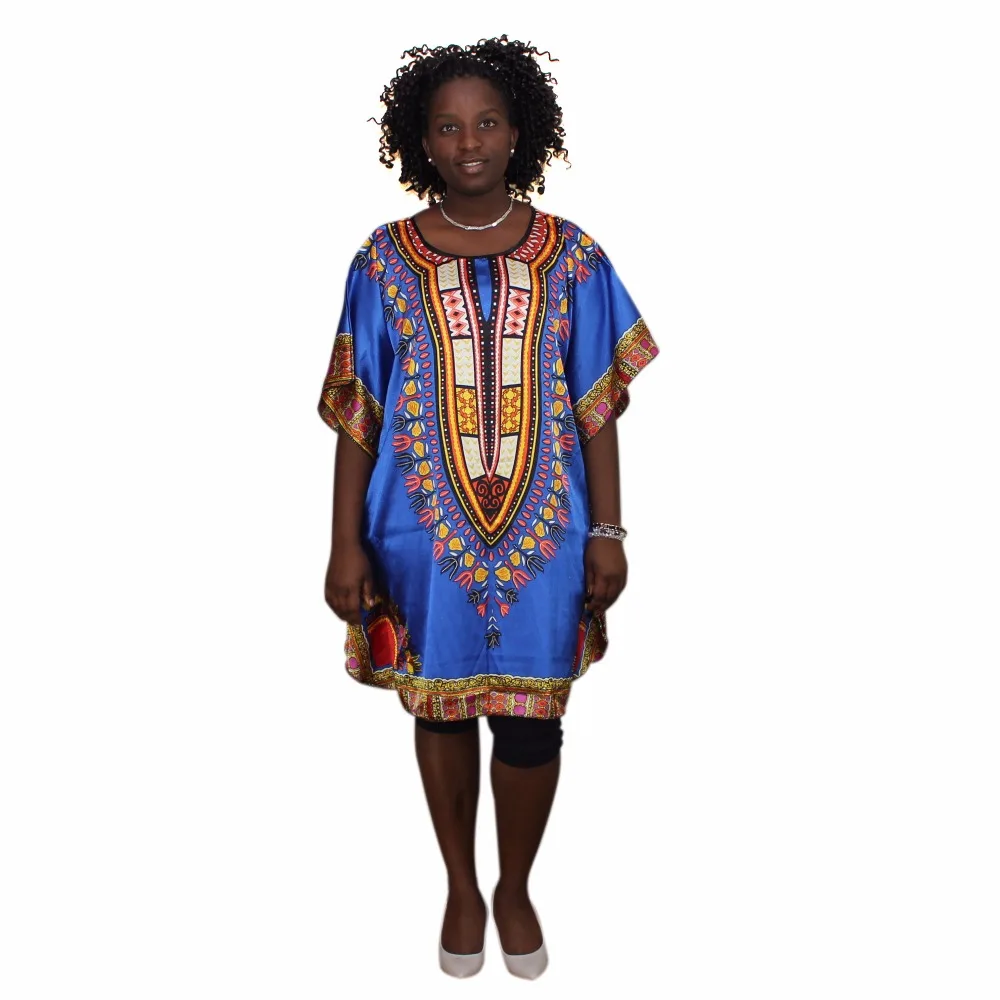 Dashiki Fashion Women Summer Batwing Silk Loose Dress Female Africa 