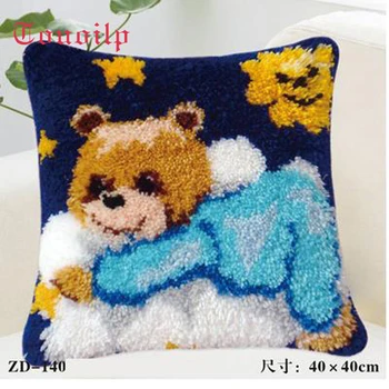 

Pillow "do it yourself" Cartoon animal Blue bear method needlework kit latch hook rug kit Unfinshed / embroidered carpet pattern
