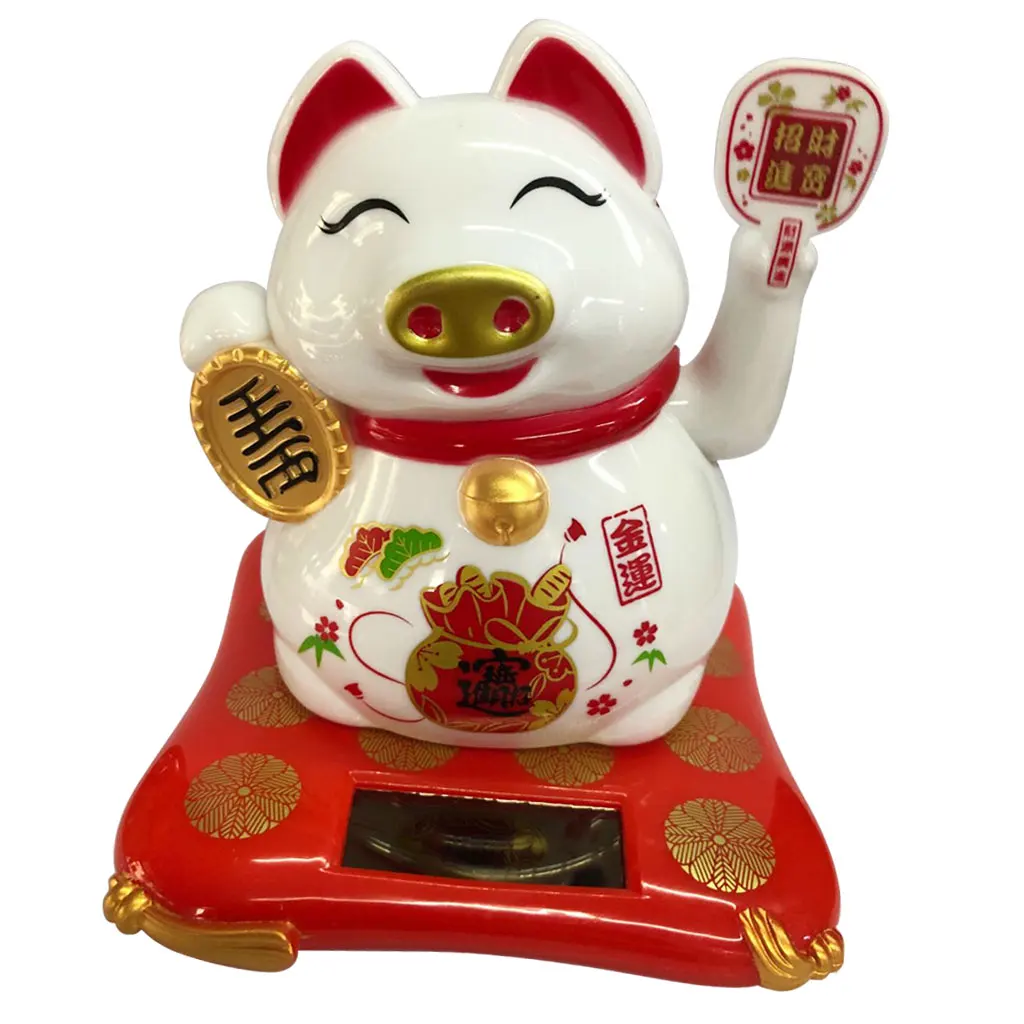 Beckoning Solar Powered  Lucky Pig, No Battery Piggy Car Ornament, Cafe Bar Shop Store Decorations
