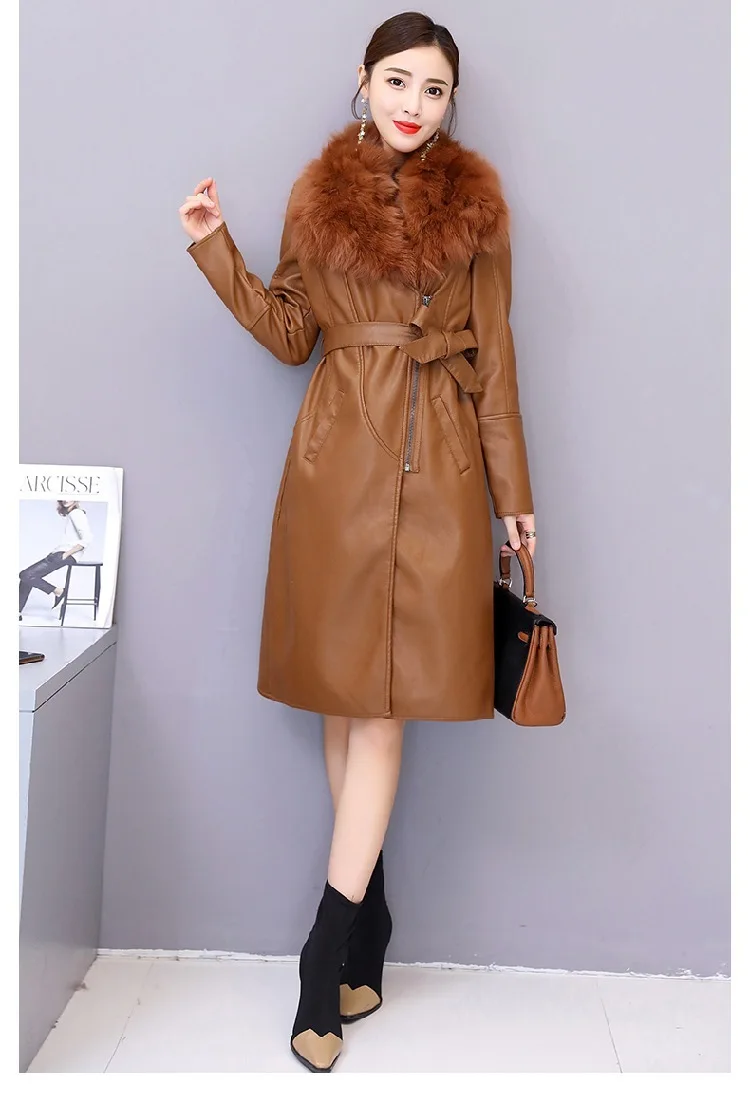Зимняя куртка из искусственной кожи с длинным рукавом, Длинная кожаная женская куртка, женская одежда, Женское пальто