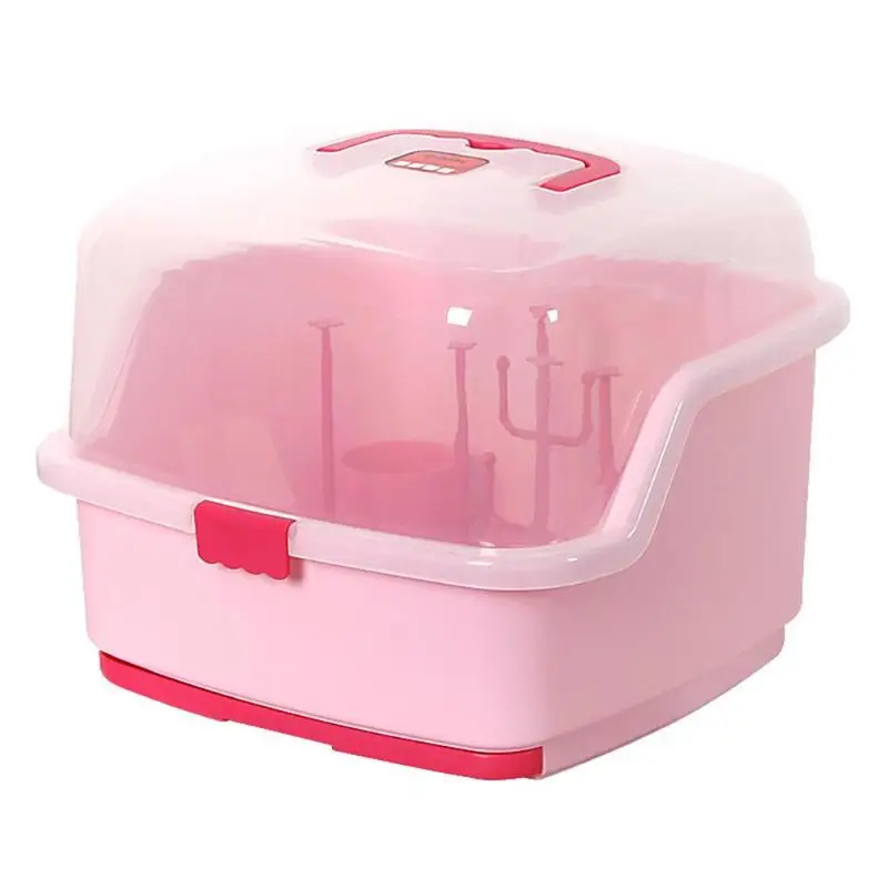 Анти-пыль детские бутылки коробка для хранения сушильная стойка пластиковая посуда сухой корпус Чистящая сушилка контейнер для хранения - Цвет: Розовый