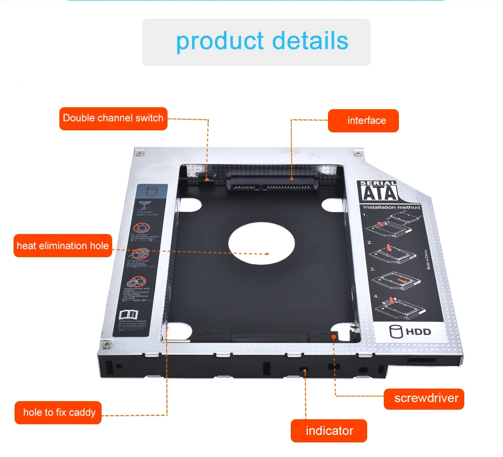 Универсальный Алюминий с светодиодный для CD-ROM DVD-ROM 2.5 "SSD optibay 2nd HDD Caddy 12.7 мм SATA 3.0 жесткий диск диск HDD корпус