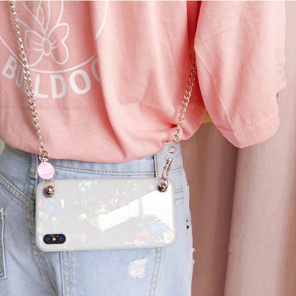 

Stylish Phone Aslant Bag For iPhone 6 6s 7 8 Plus X XR XS Max Case Marble Hard Metal Lanyard Mobile Phone Bag