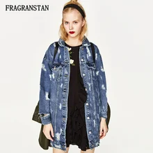 Женские винтажные модные джинсы с потертостями и дырками длинные джинсовые куртки женские осенние зимние повседневные свободные уличные стильные пальто высокого качества JQ251