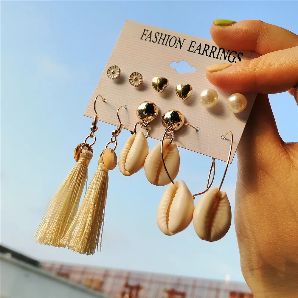 

IF ME Vintage Bohemian Sea Shell Tassel Dangle Earrings Set For Women Girl 2019 NEW Statement Shell Drop Earring Jewelry Brincos