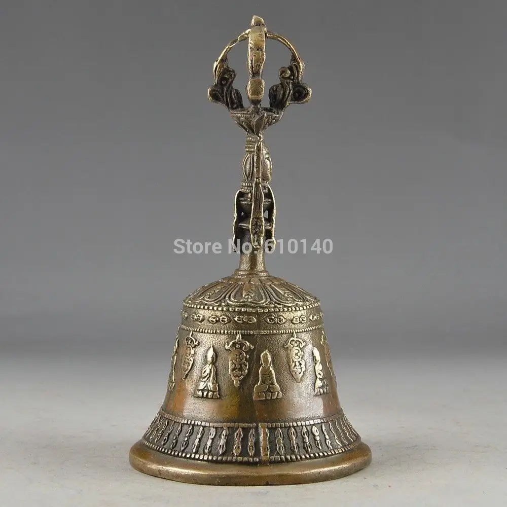 

CHINA VINTAGE BRASS HANDWORK HAMMERED EXORCISM STATUE SUPERB BELL DECORATION