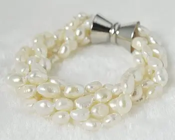 

Perfect Pearl Jewellery,Top Quality 5-9mm White Freshwater Pearl Bracelet,Magnet Clasp,Nice Women Birthday Gift